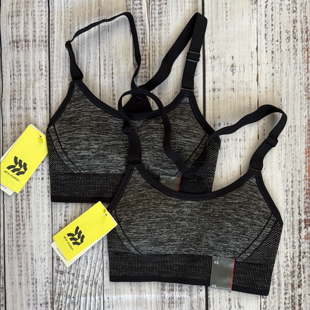 All in Motion Gray and Black Medium Support Sports Bra XS‎ Bundle NWT